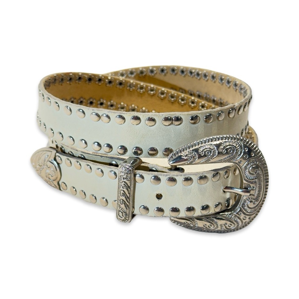 Vintage 90’s Studded White Belt Vtg. 36”